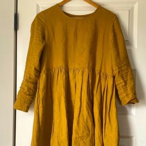Amber yellow, long sleeve linen dress, size small